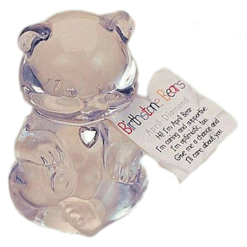 Birthstone Bear "April- Diamond" in Original Packaging Glass Bear  with Blue Eyes