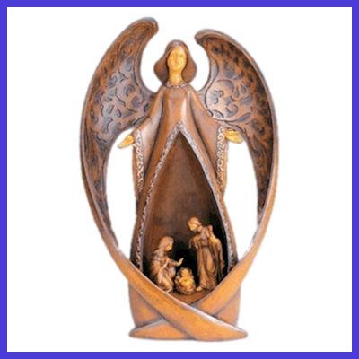 Christmas Angel with Nativity Scene Figurine